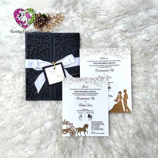 Gate Fold Laser Cut Wedding Invitation, Laser Cut Wedding Card Pakistan, Paki Wedding Invitation Card, Wedding Cards Pakistan, Muslim Marriage Invitation Pakistan