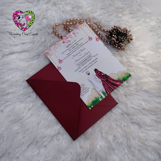 Digital Wedding Card with Traditional Bride & Groom and Outdoor Theme