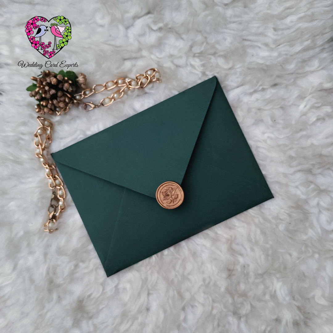Acrylic Wedding Invitation with Green Envelope & Wax Seal – Luxury Wedding Card Online