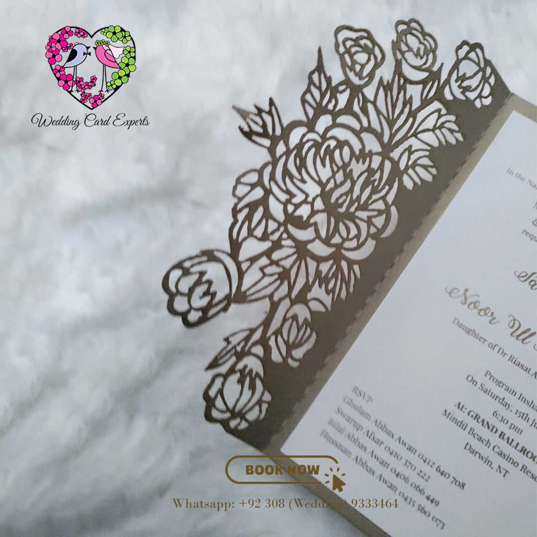 Custom Laser-Cut Wedding Cards - Elegant Floral Cut-out Design