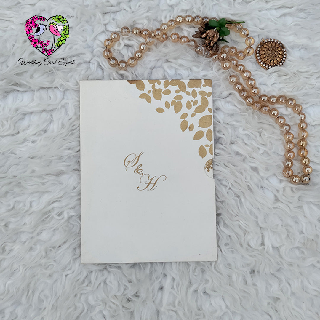 Minimal Gold Leaf Wedding Card Design – Pakistani Wedding Cards