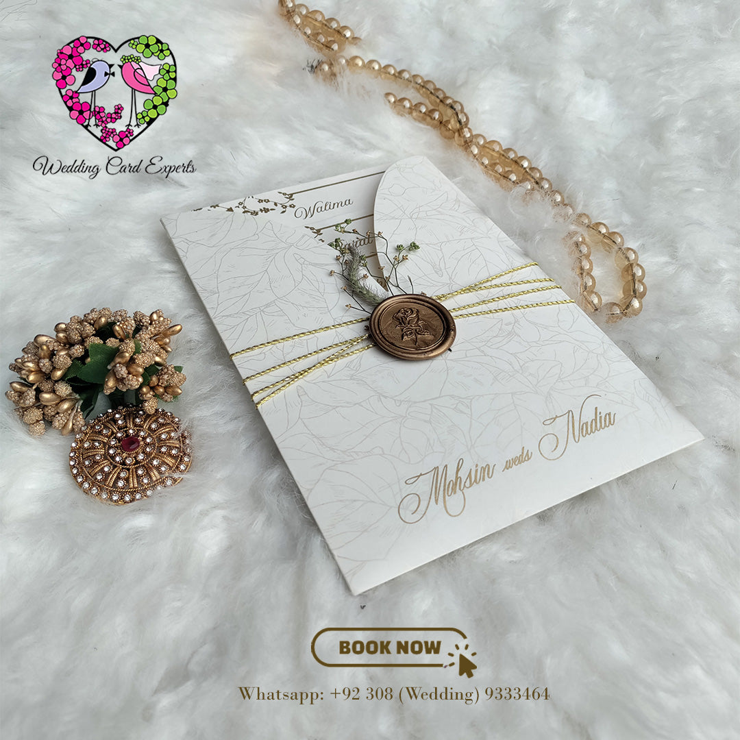 Trendy Wedding Invitation with Wax Seal and Organic Floral Decor | Wedding Cards Pakistan | Wedding Card Experts