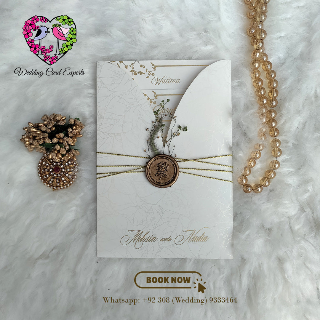 Trendy Wedding Invitation with Wax Seal and Organic Floral Decor | Wedding Cards Pakistan | Wedding Card Experts