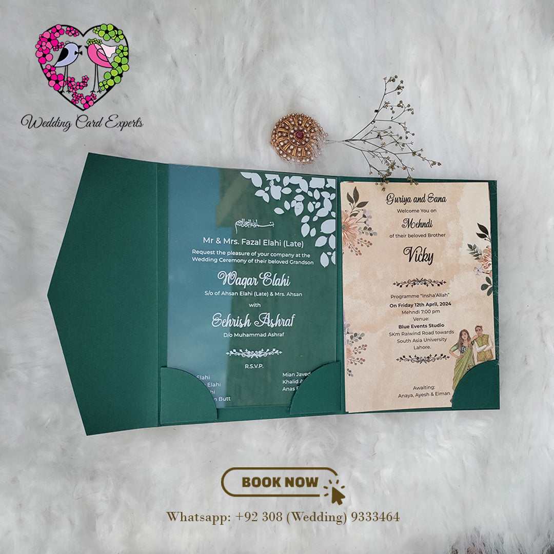 Tri Fold Wedding Card, Wedding Cards Pakistan, Wedding Card Experts, Acrylic Wedding Card