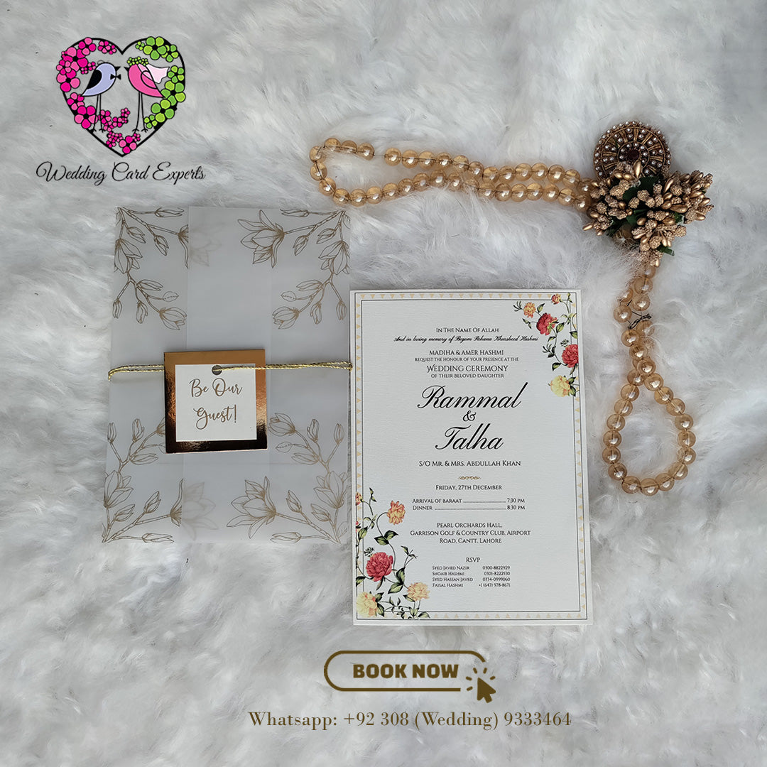 Vellum Paper Wedding Invitation with Digital Floral Printed Insert | Wedding Cards Pakistan | Wedding Card Experts