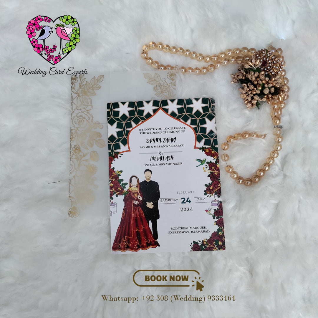 Floral Printed Vellum Paper Wedding Card with Digitally Printed Inserts | Wedding Cards Pakistan | Wedding Card Experts