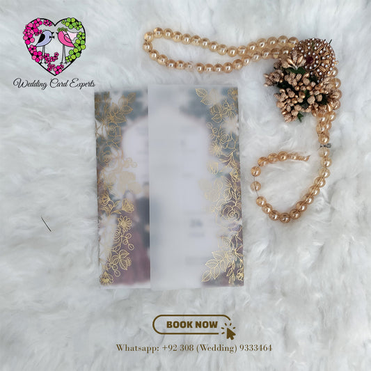 Floral Printed Vellum Paper Wedding Card with Digitally Printed Inserts | Wedding Cards Pakistan | Wedding Card Experts