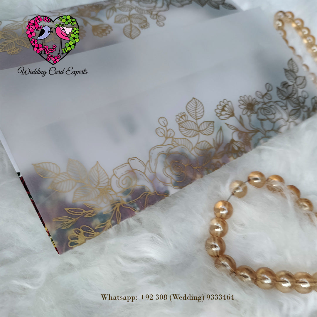 Floral Printed Vellum Paper Wedding Card with Digitally Printed Inserts | Wedding Cards Pakistan | Wedding Card Experts