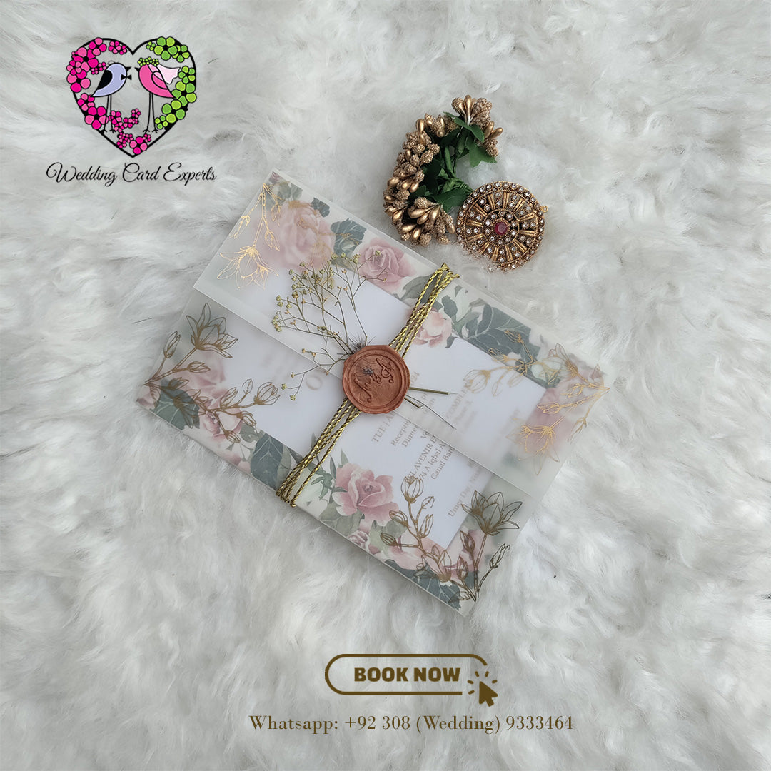 Vellum Paper Wedding Card with Floral Insert | Wedding Cards Pakistan | Wedding Card Experts