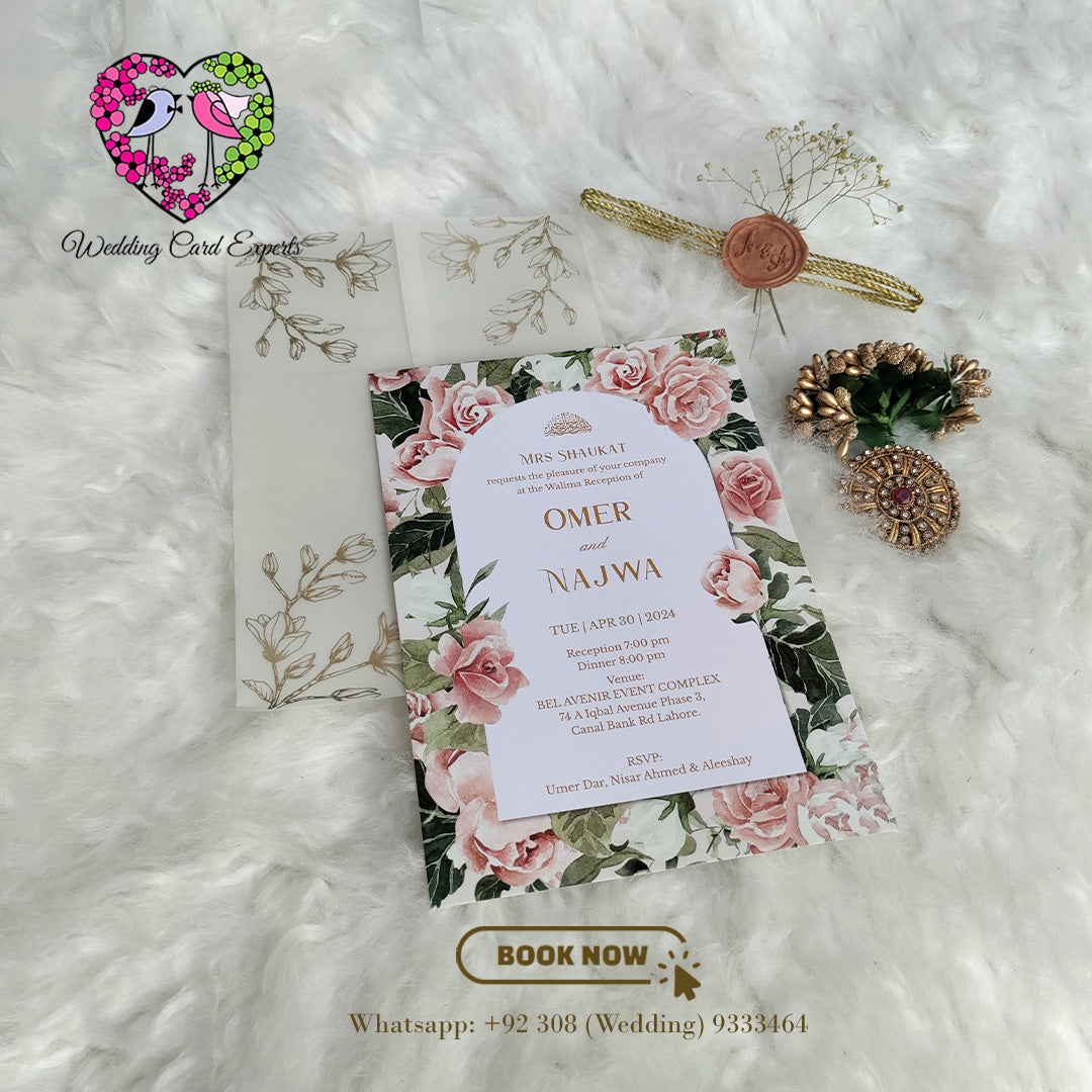 Vellum Paper Wedding Card with Floral Insert | Wedding Cards Pakistan | Wedding Card Experts