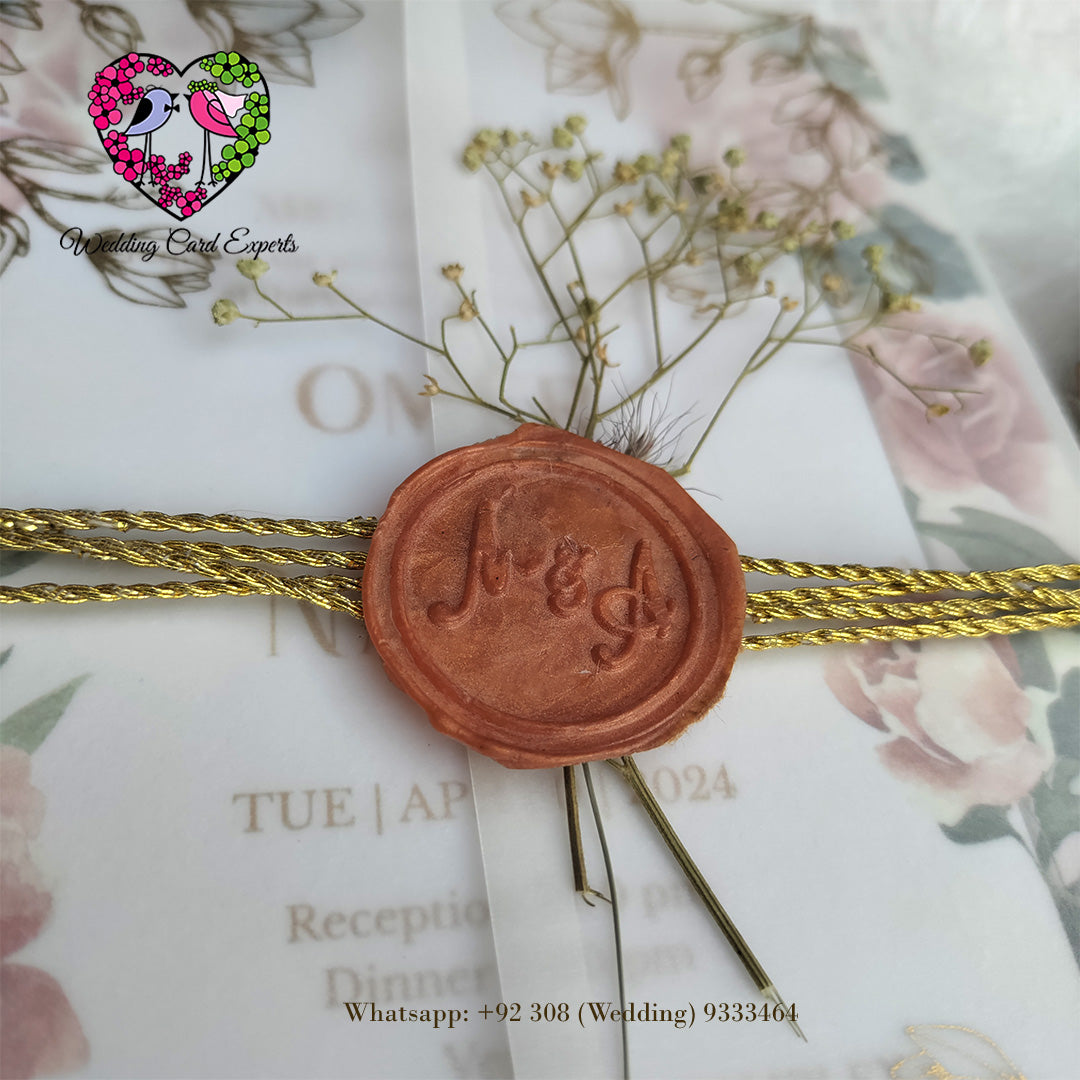 Vellum Paper Wedding Card with Floral Insert | Wedding Cards Pakistan | Wedding Card Experts