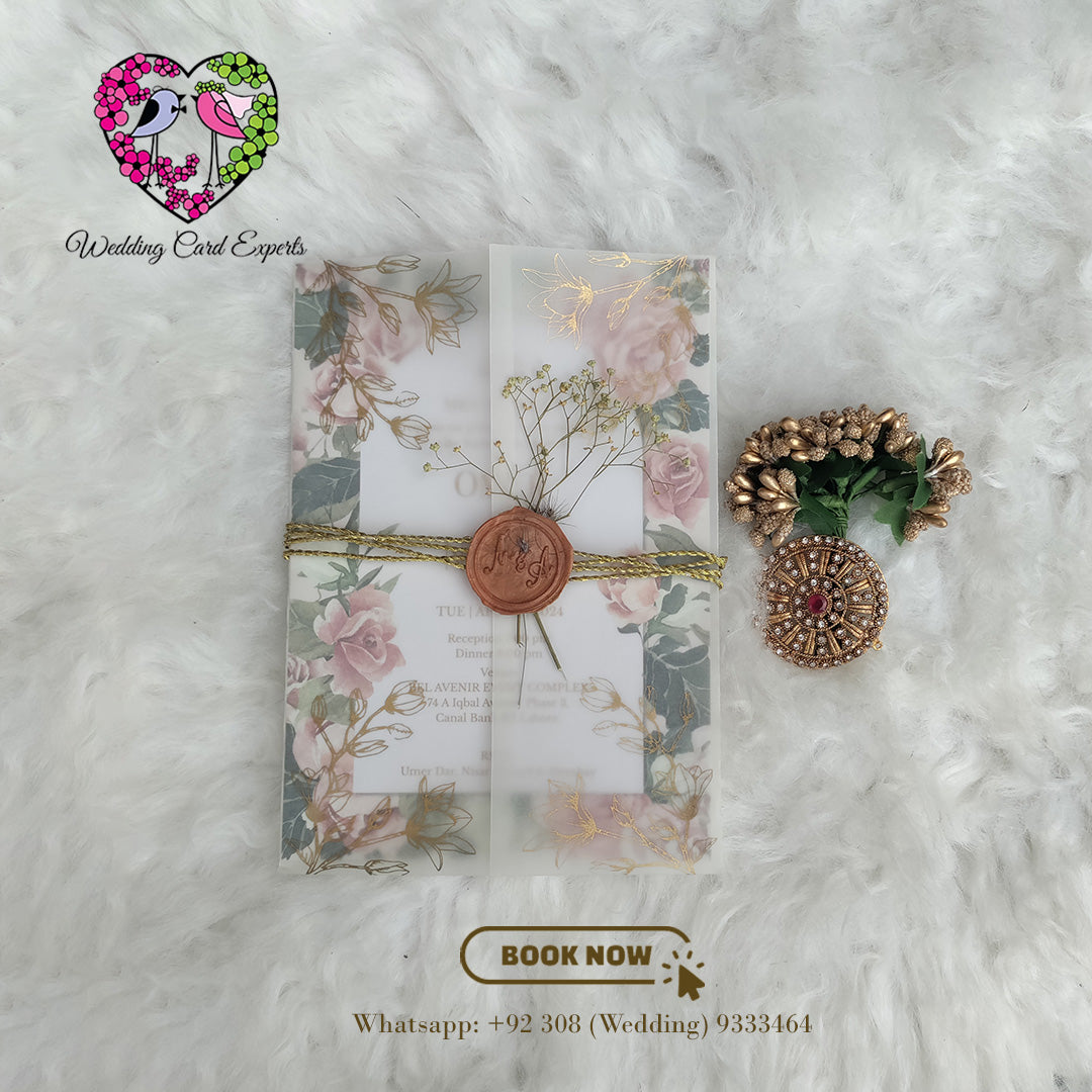 Vellum Paper Wedding Card with Floral Insert | Wedding Cards Pakistan | Wedding Card Experts