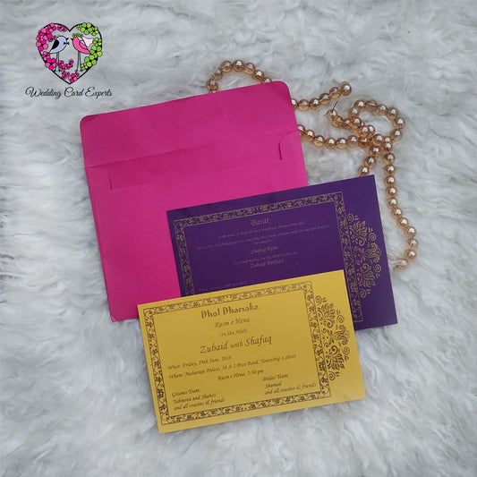 Colorful Mehndi & Barat Cards with Gold Shine Print
