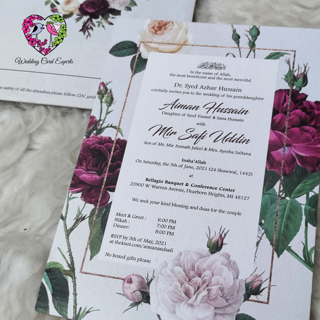 Wedding Invitation Floral, Pakistani Wedding Card, Muslim Marriage Invitation Card, Shadi Card