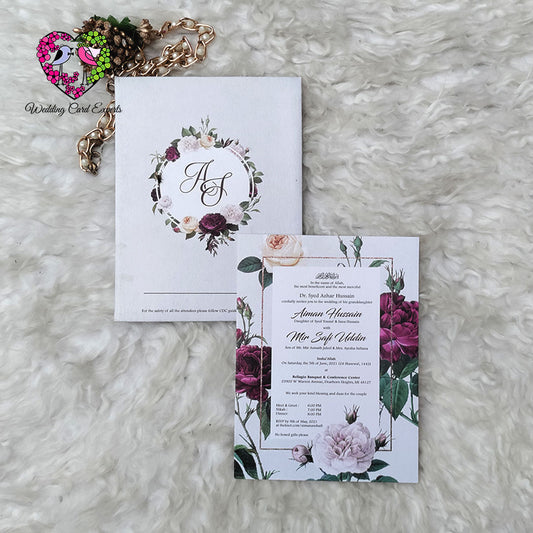 Wedding Invitation Floral, Pakistani Wedding Card, Muslim Marriage Invitation Card, Shadi Card