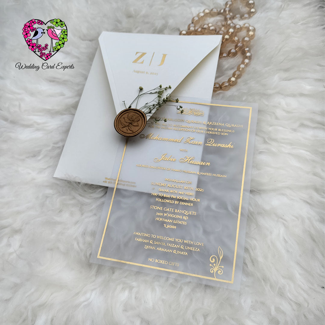 Minimal Frosted PVC Wedding Card with Floral Wax-Sealed Envelope