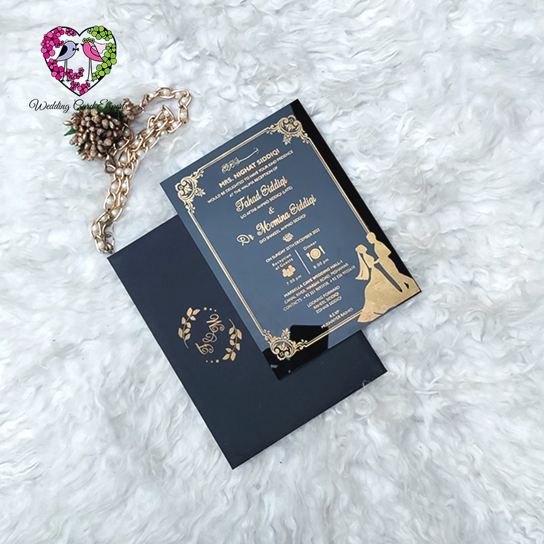 Black Acrylic Printed with Gold, Wedding Card Pakistan, Pakistani Wedding Cards, Paki Wedding Cards, Muslim Wedding Cards, Wedding Cards Pakistan
