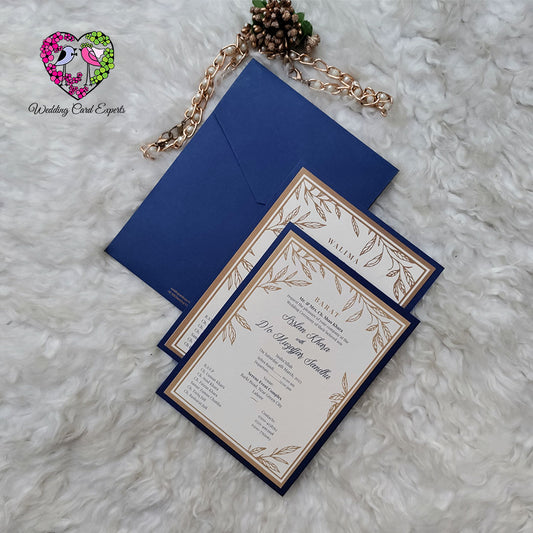 Blue & Gold Theme Floral Wedding Invitation – Pakistani Wedding Cards