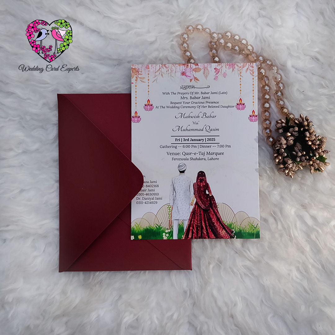 Digital Wedding Card with Traditional Bride & Groom and Outdoor Theme