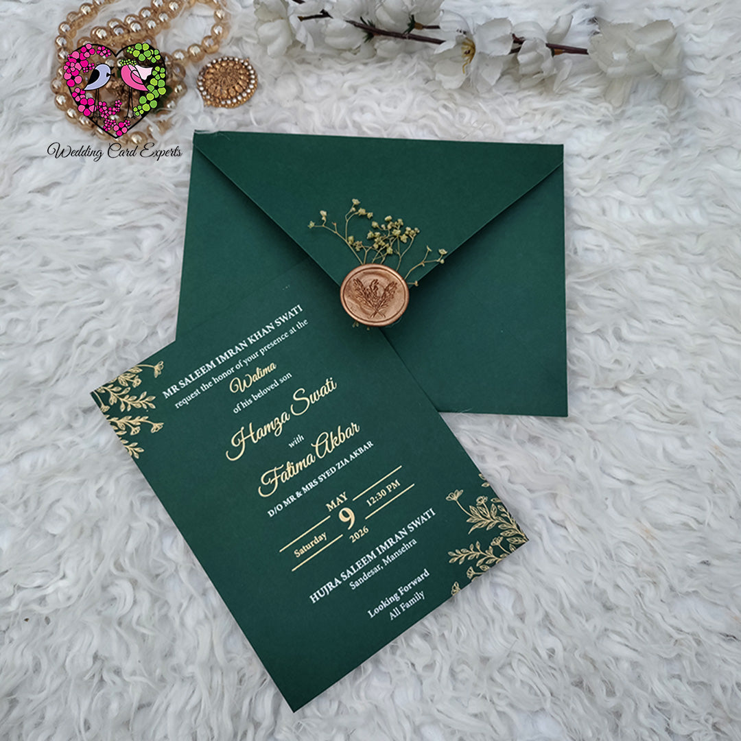 Green & Gold Theme Wedding Cards Pakistan, Pakistani Wedding Cards, Pakistani Wedding iinvtiations