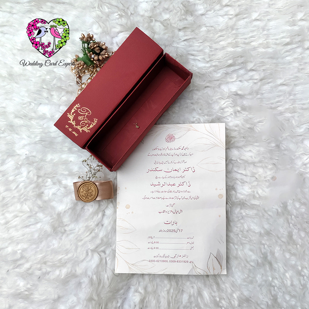 Scroll Box Wedding Invitation, Maroon Scroll Box, Wedding Card in Urdu, Paki Wedding Invitations, Wedding Card Pakistan