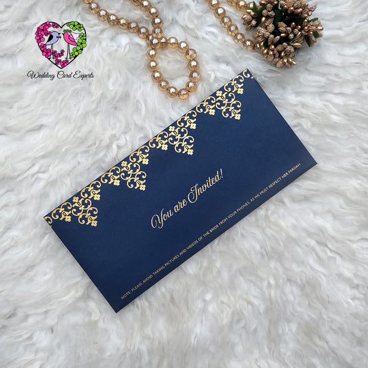 Blue & Gold Minimalistic Wedding Invitation – 3 Event Card Set | Wedding Card Experts