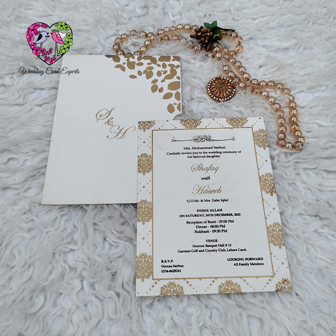 Minimal Gold Leaf Wedding Card Design – Pakistani Wedding Cards