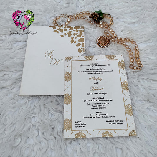 Minimal Gold Leaf Wedding Card Design – Pakistani Wedding Cards