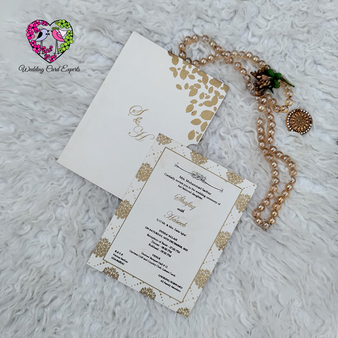 Minimal Gold Leaf Wedding Card Design – Pakistani Wedding Cards