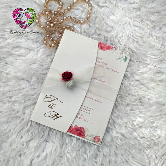 Pakistani Wedding Cards Suit with Ribbon Knot and Flowers