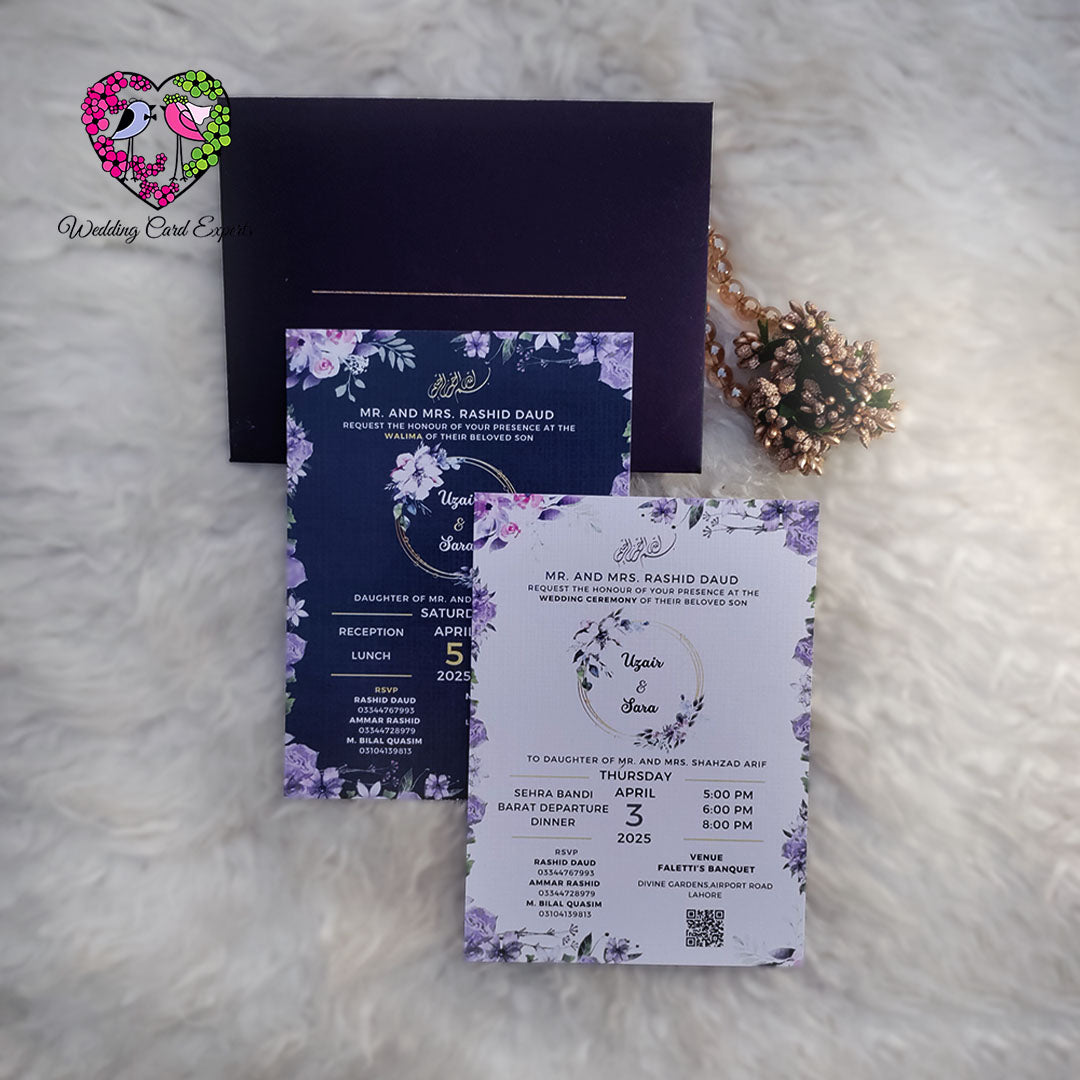 Purple Blossom Elegance – Floral Wedding Invitation with Pakistani Charm