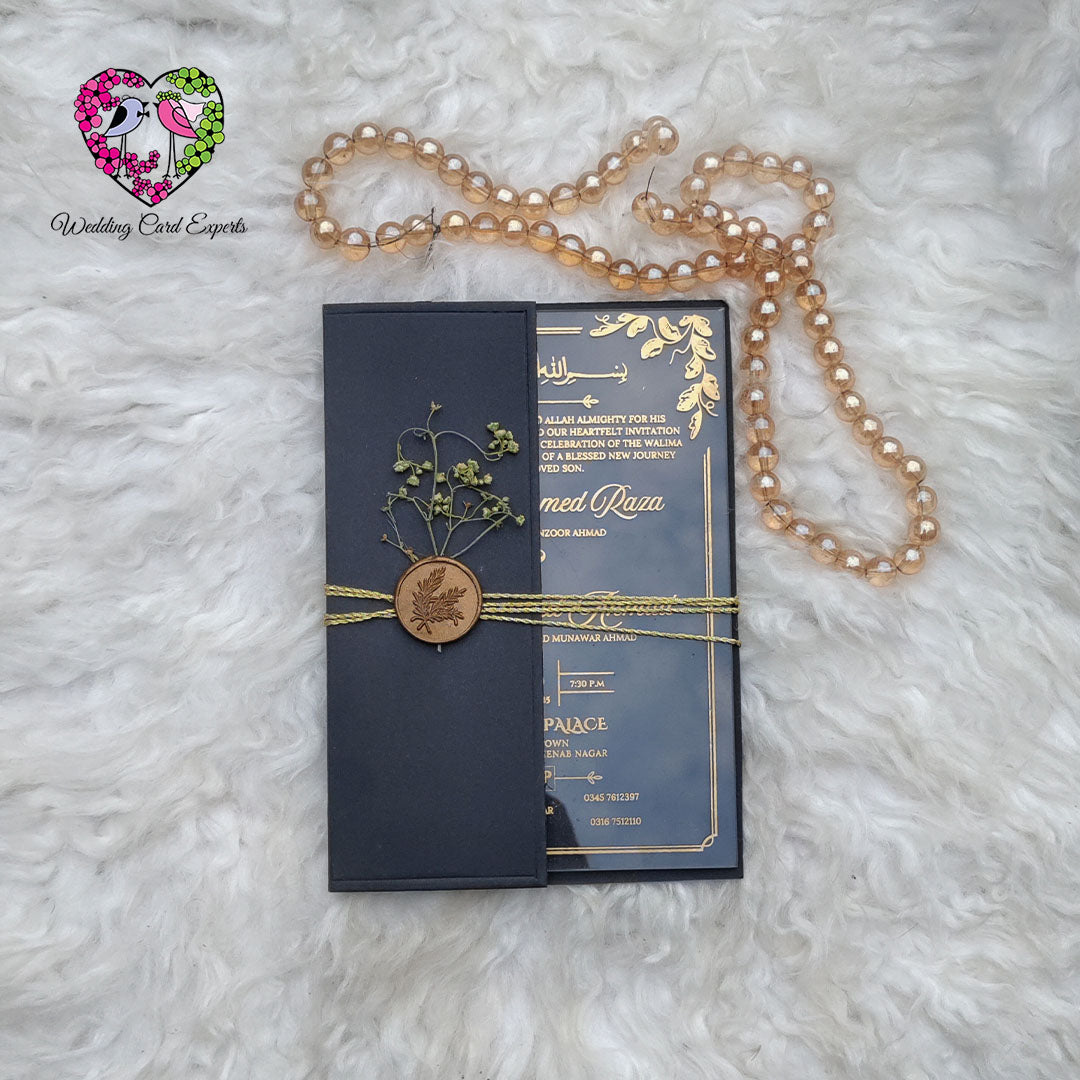 Trendy Acrylic Wedding Invitation with Half-Cut Jacket & Romantic Floral Wax Seal
