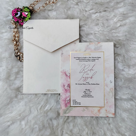 
Premium printed Pakistani wedding invitation card, matching ivory envelope, Wedding Card Experts Lahore