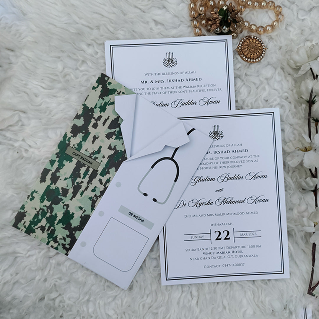 Army and Doctor Theme Wedding Cards Pakistan