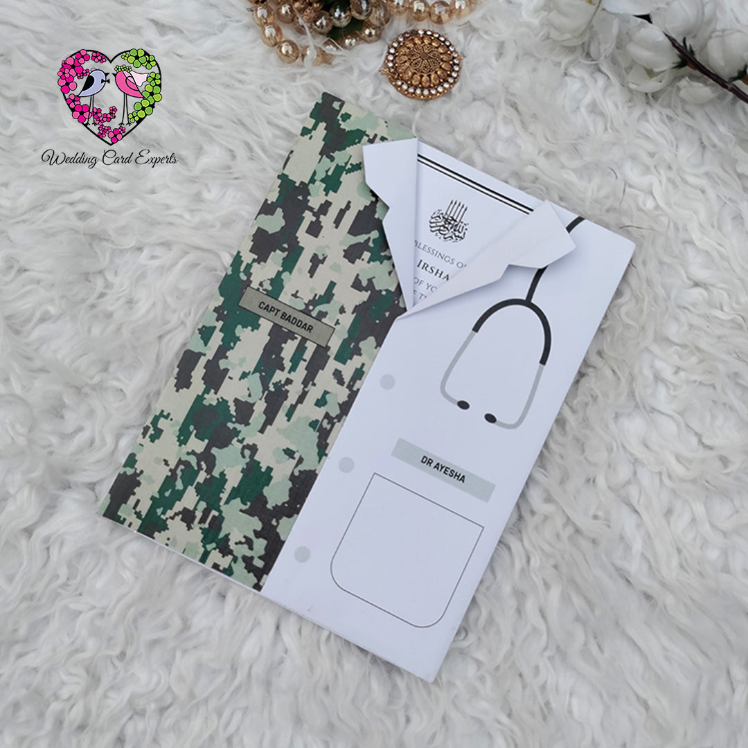 Captain and doctor themed Pakistani Wedding Cards - Wedding Card Experts